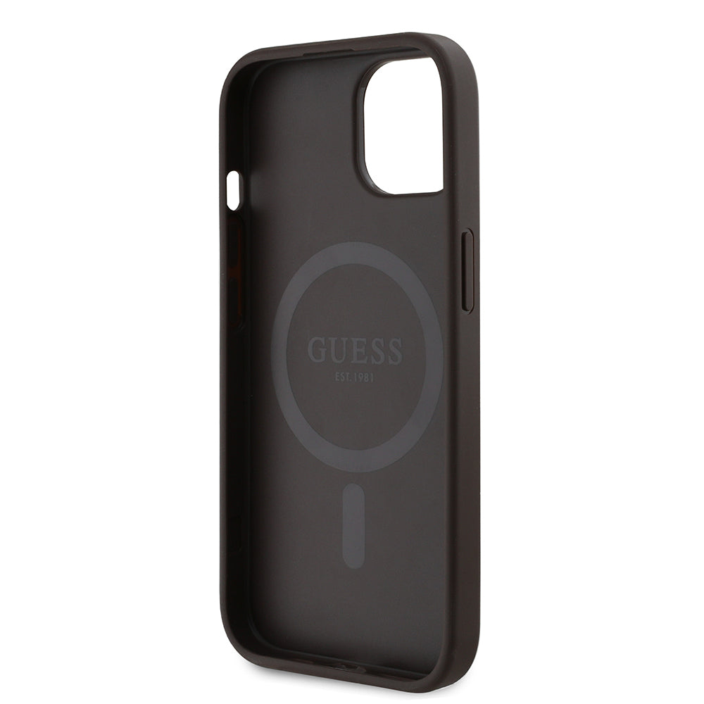 Guess iPhone 14 Orjinal Lisanslı M-safe Şarj Özellikli PU Üçgen Logo 4G Desenli Kılıf Guess iPhone 14 Orjinal Lisanslı M-safe Şarj Özellikli PU Üçgen Logo 4G Desenli Kılıf